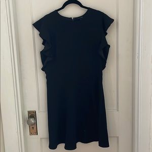 Black ruffle cap-sleeve dress